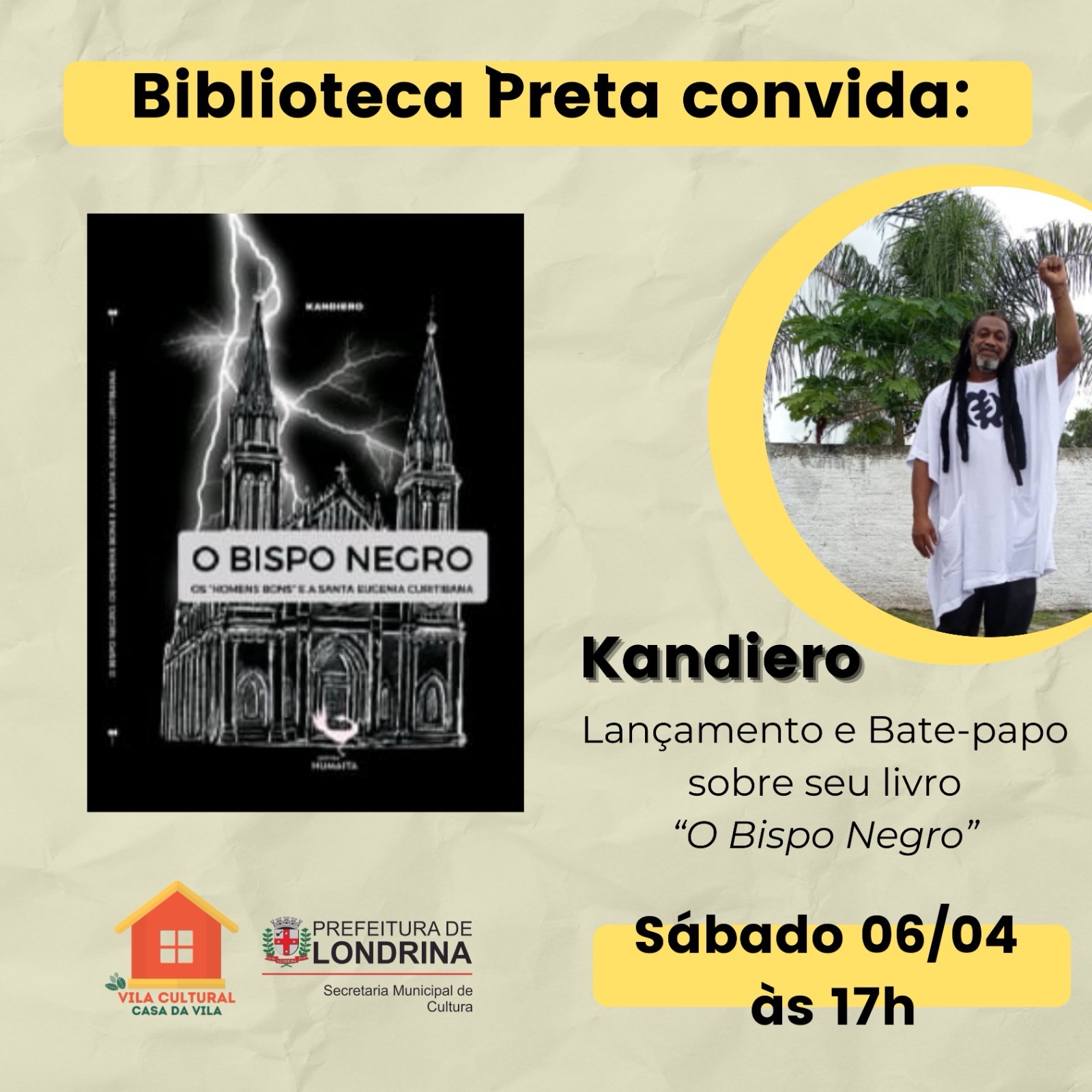 Neste sábado: Kandiero lança ‘O Bispo Negro’ na Biblioteca Preta em Londrina